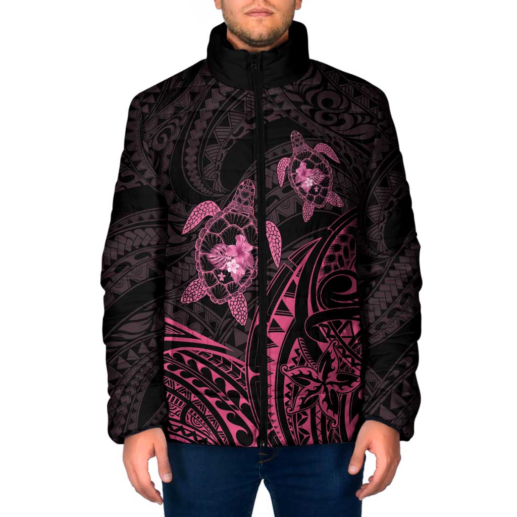 Pink Black Polynesia Floral Sea Turtle Padded Jacket LT14 Men Black - Polynesian Pride