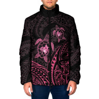 Pink Black Polynesia Floral Sea Turtle Padded Jacket LT14 Men Black - Polynesian Pride