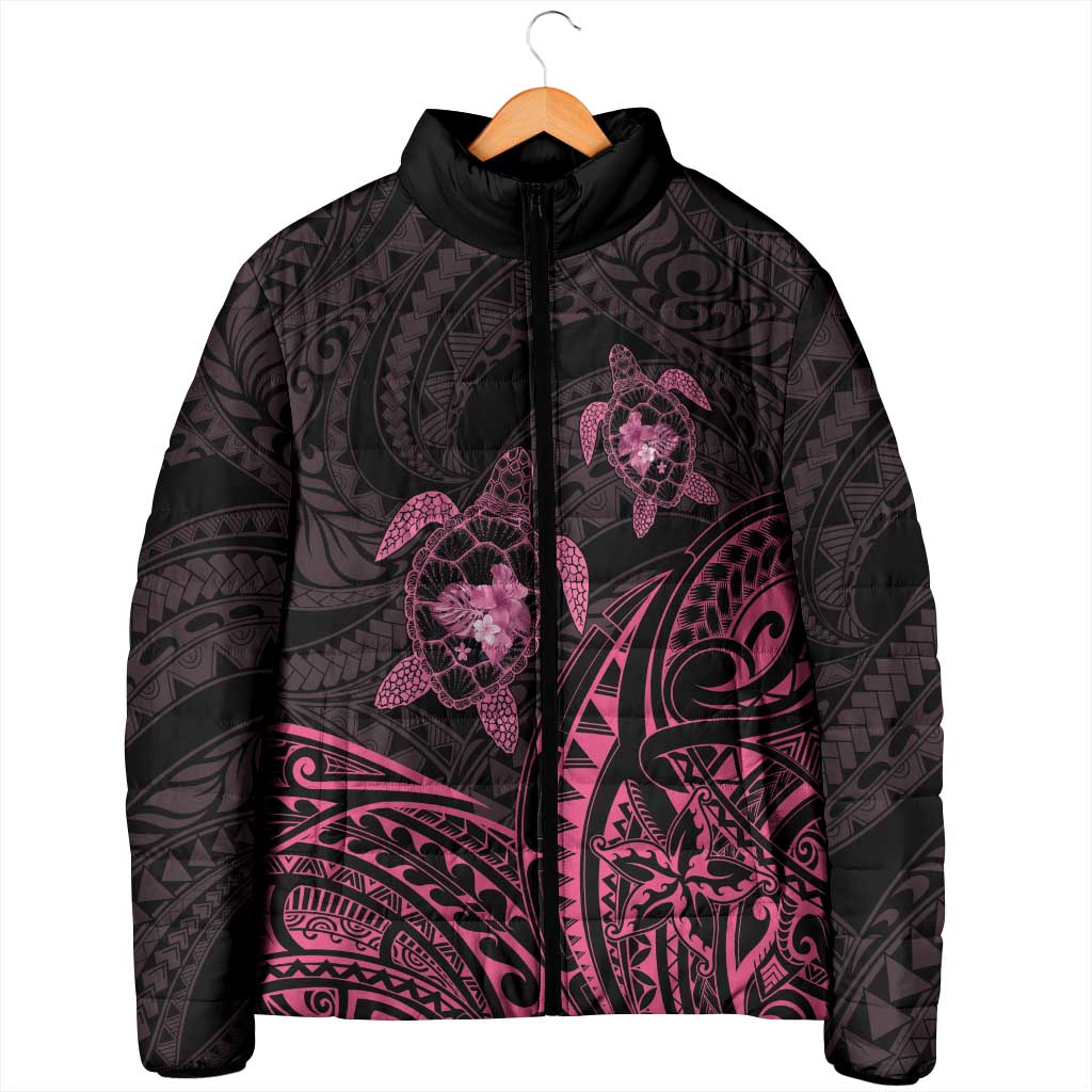 Pink Black Polynesia Floral Sea Turtle Padded Jacket LT14 - Polynesian Pride
