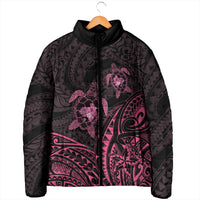 Pink Black Polynesia Floral Sea Turtle Padded Jacket LT14 - Polynesian Pride