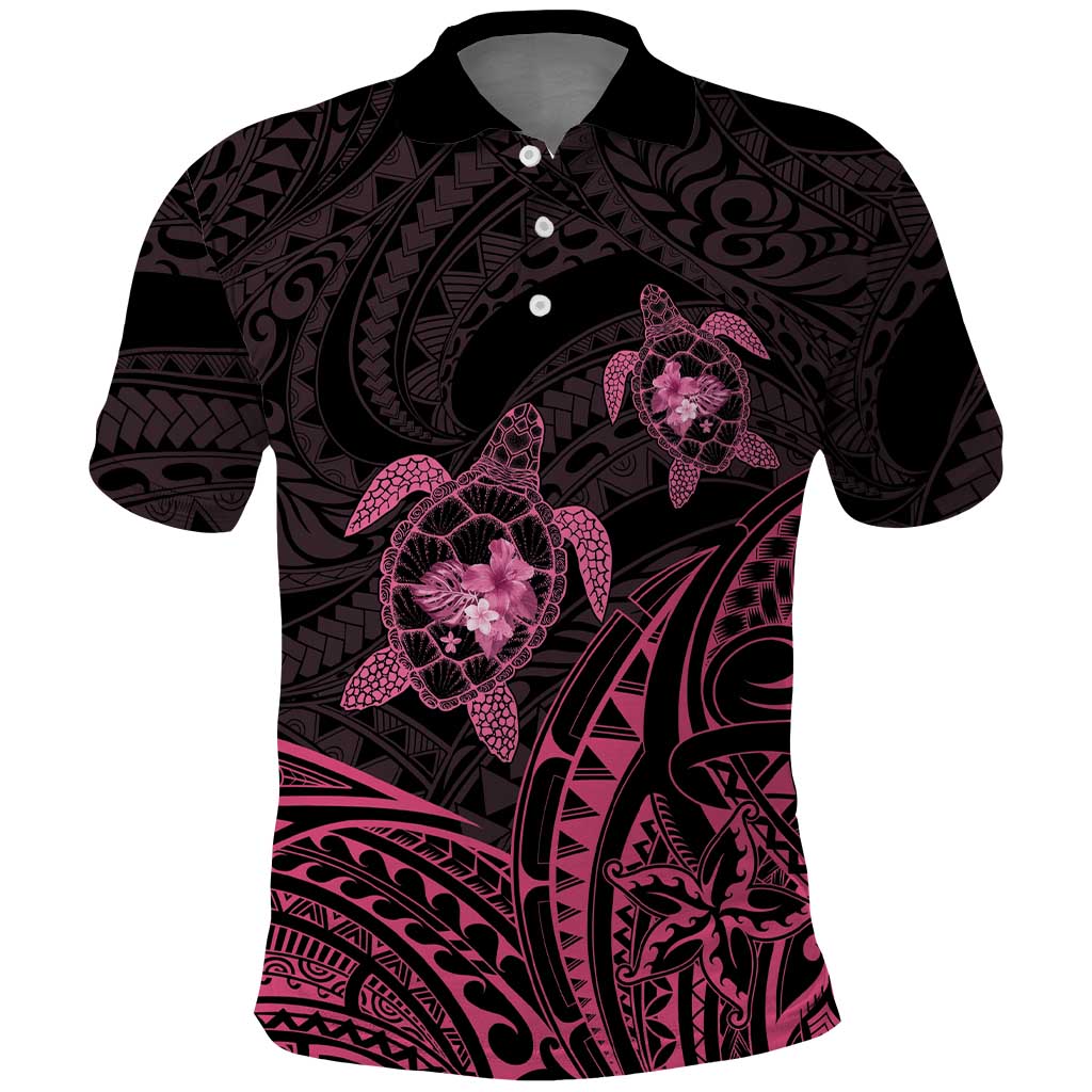Pink Black Polynesia Floral Sea Turtle Polo Shirt LT14 Black - Polynesian Pride