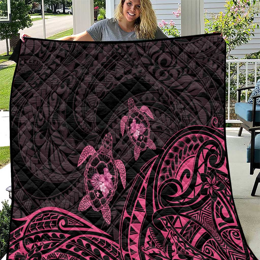 Pink Black Polynesia Floral Sea Turtle Quilt - Polynesian Pride
