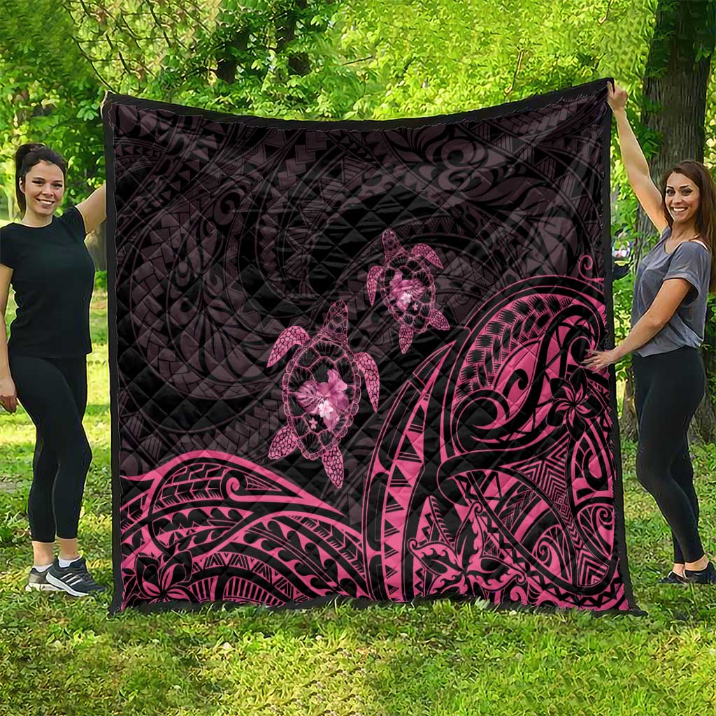 Pink Black Polynesia Floral Sea Turtle Quilt - Polynesian Pride