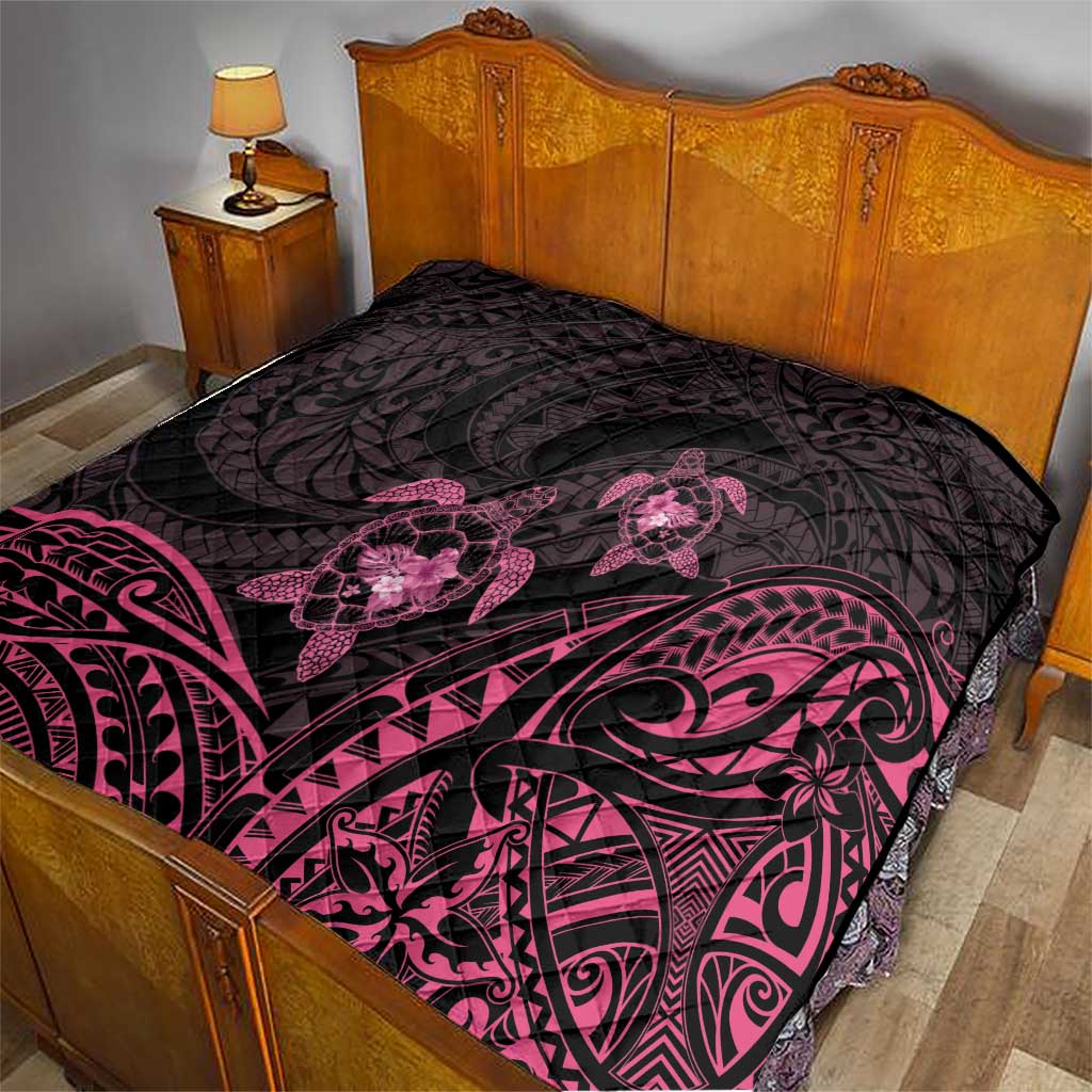 Pink Black Polynesia Floral Sea Turtle Quilt - Polynesian Pride