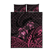 Pink Black Polynesia Floral Sea Turtle Quilt Bed Set - Polynesian Pride