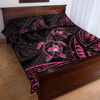 Pink Black Polynesia Floral Sea Turtle Quilt Bed Set - Polynesian Pride