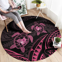 Pink Black Polynesia Floral Sea Turtle Round Carpet LT14 - Polynesian Pride
