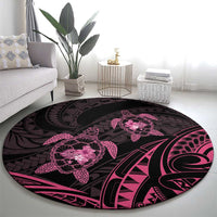 Pink Black Polynesia Floral Sea Turtle Round Carpet LT14 - Polynesian Pride