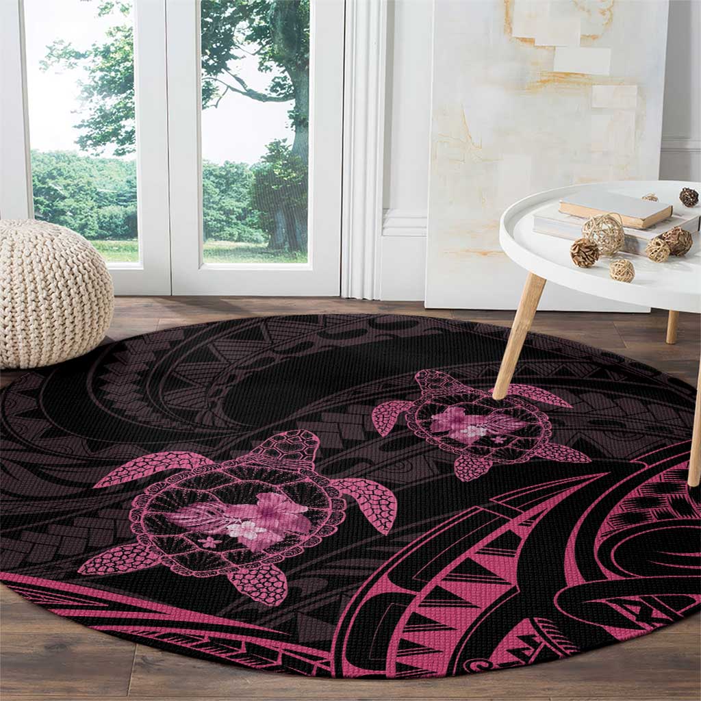 Pink Black Polynesia Floral Sea Turtle Round Carpet LT14 - Polynesian Pride