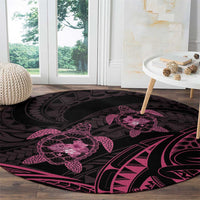 Pink Black Polynesia Floral Sea Turtle Round Carpet LT14 - Polynesian Pride