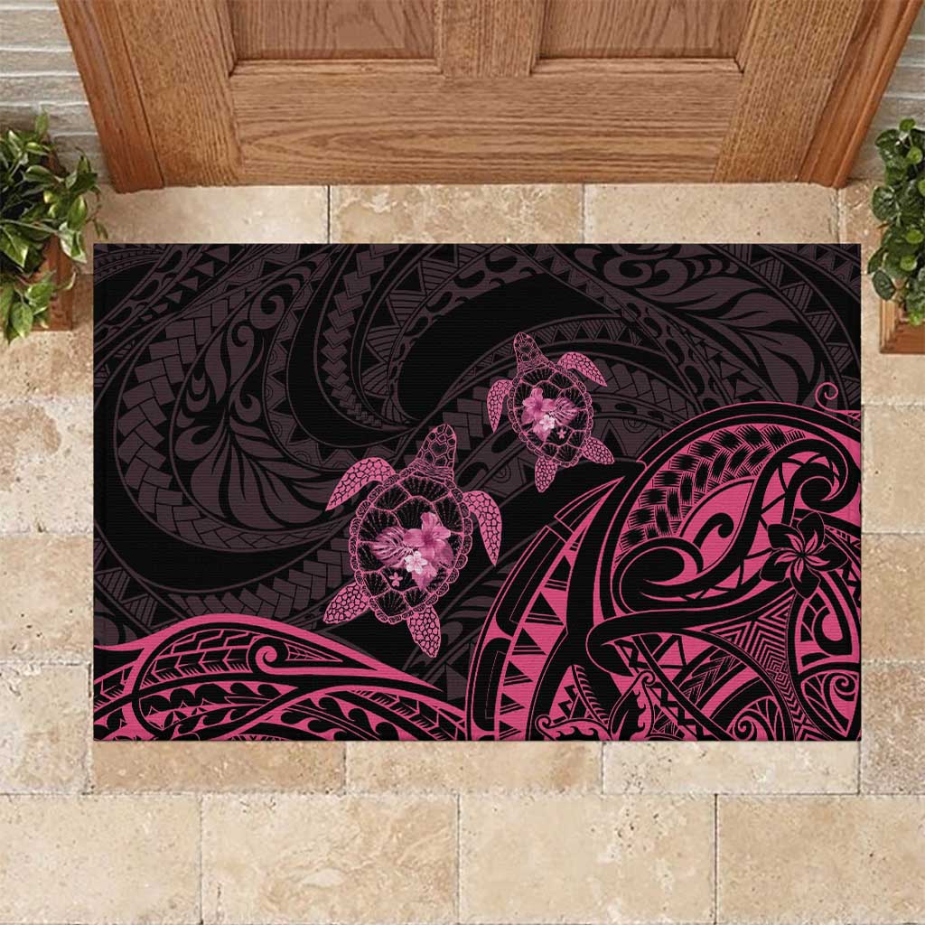 Pink Black Polynesia Floral Sea Turtle Rubber Doormat LT14 Black - Polynesian Pride