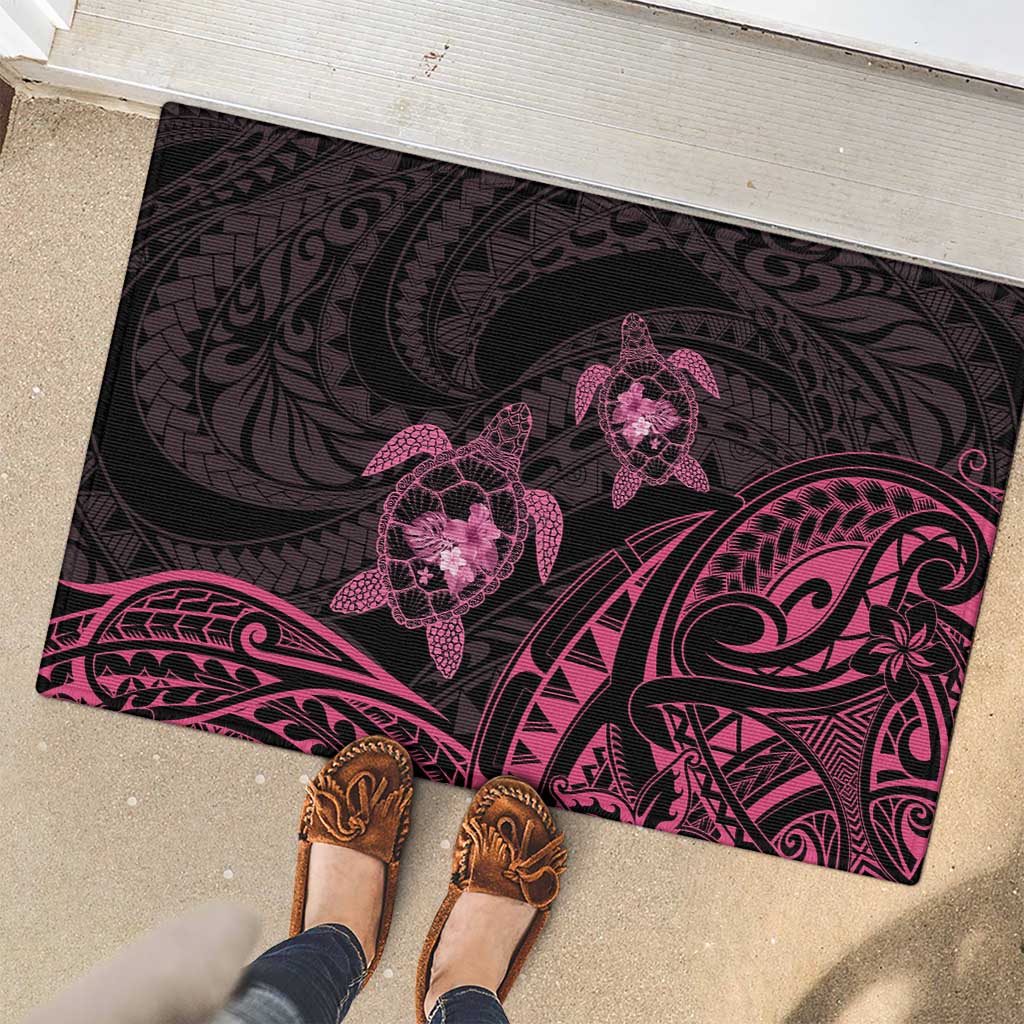 Pink Black Polynesia Floral Sea Turtle Rubber Doormat LT14 - Polynesian Pride