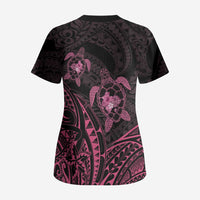 Pink Black Polynesia Floral Sea Turtle Scrub Top LT14 - Polynesian Pride