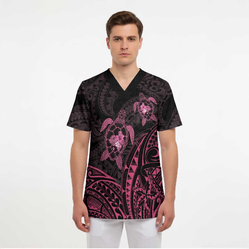 Pink Black Polynesia Floral Sea Turtle Scrub Top LT14 - Polynesian Pride