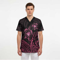Pink Black Polynesia Floral Sea Turtle Scrub Top LT14 - Polynesian Pride