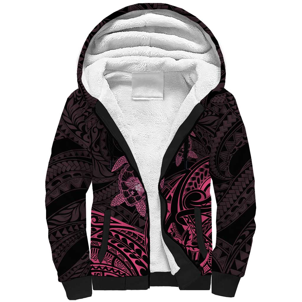 Pink Black Polynesia Floral Sea Turtle Sherpa Hoodie LT14 Unisex Black - Polynesian Pride