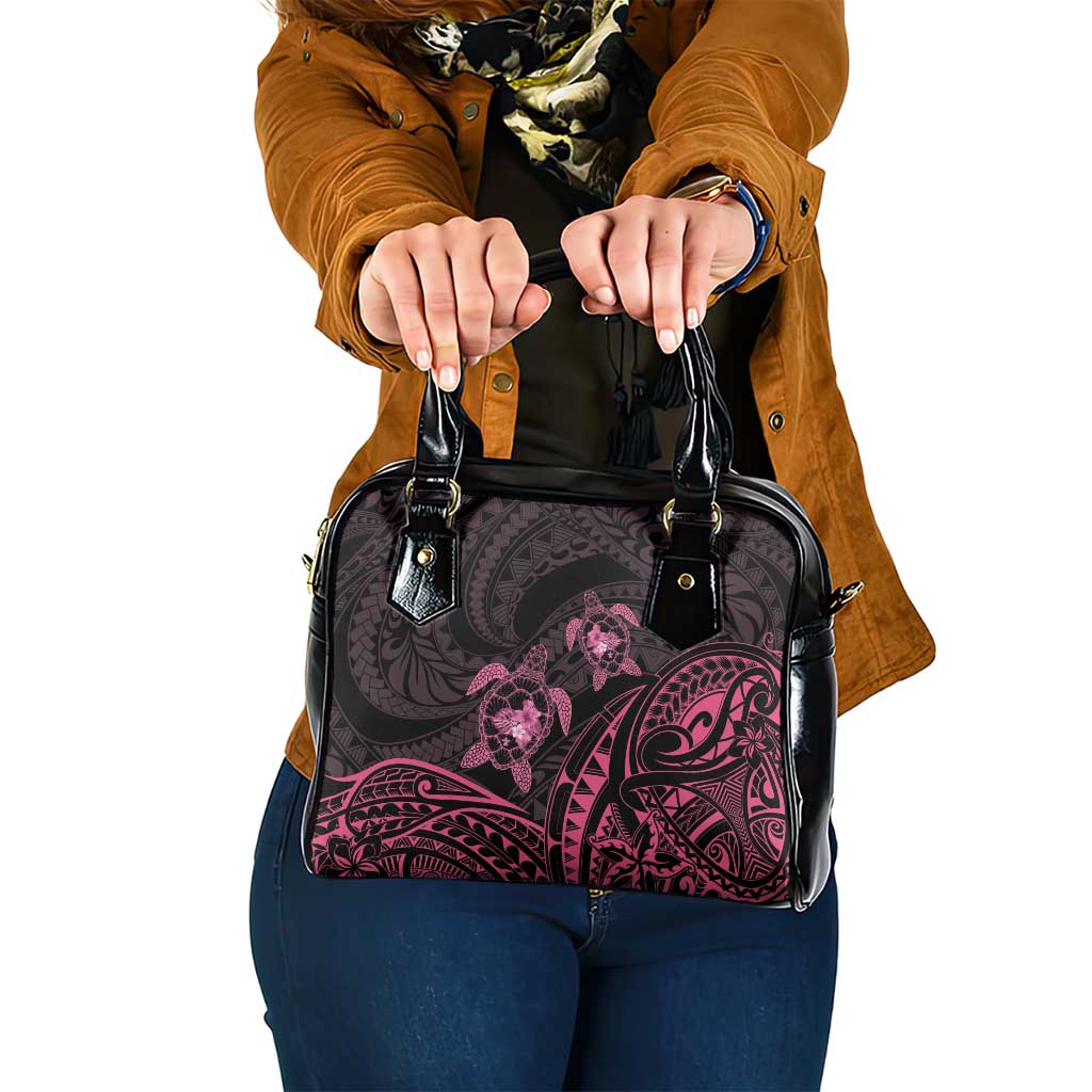 Pink Black Polynesia Floral Sea Turtle Shoulder Handbag LT14 One Size Black - Polynesian Pride
