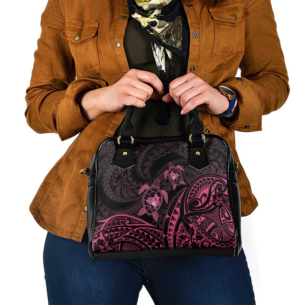 Pink Black Polynesia Floral Sea Turtle Shoulder Handbag LT14 - Polynesian Pride