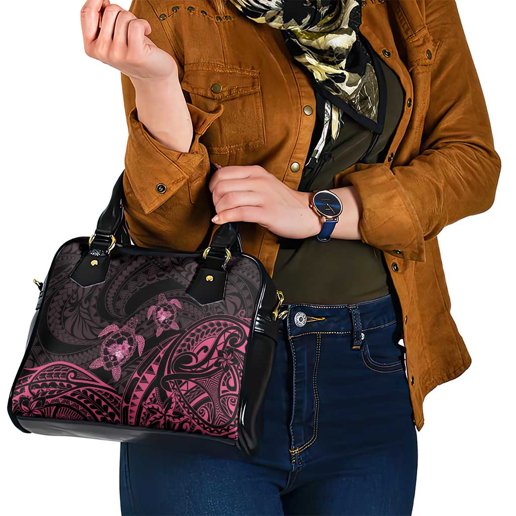 Pink Black Polynesia Floral Sea Turtle Shoulder Handbag LT14 - Polynesian Pride