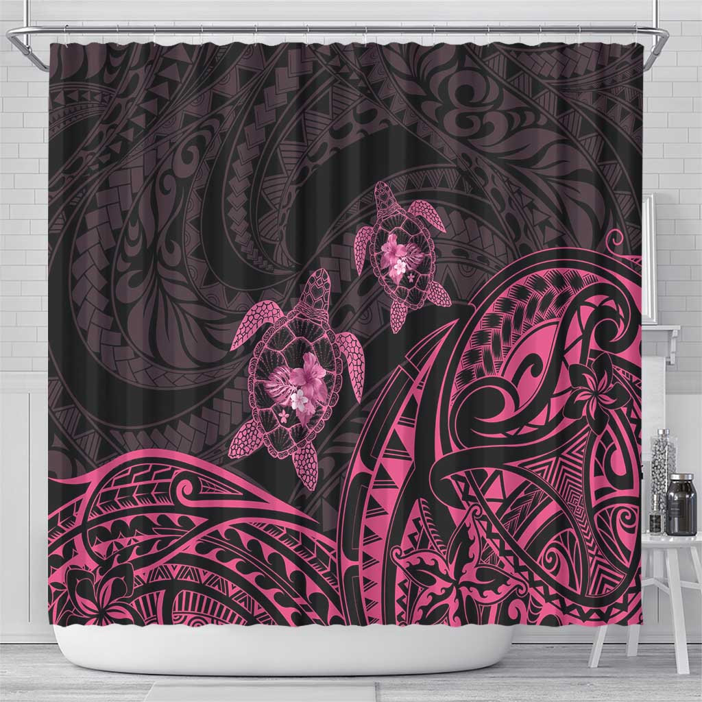 Pink Black Polynesia Floral Sea Turtle Shower Curtain LT14 - Polynesian Pride