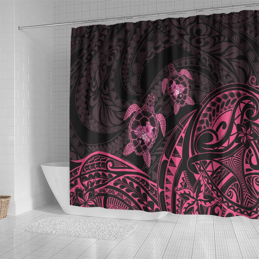 Pink Black Polynesia Floral Sea Turtle Shower Curtain LT14 - Polynesian Pride