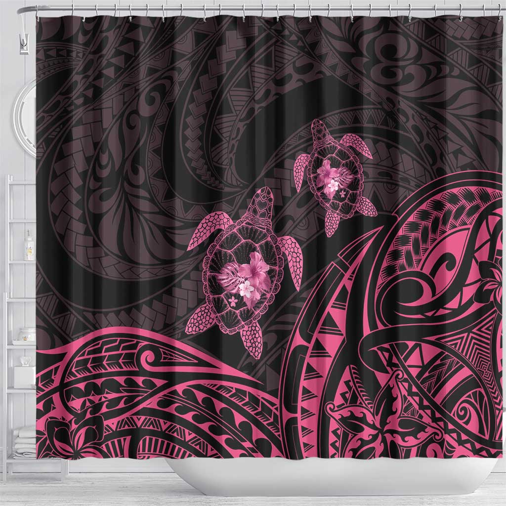Pink Black Polynesia Floral Sea Turtle Shower Curtain LT14 - Polynesian Pride