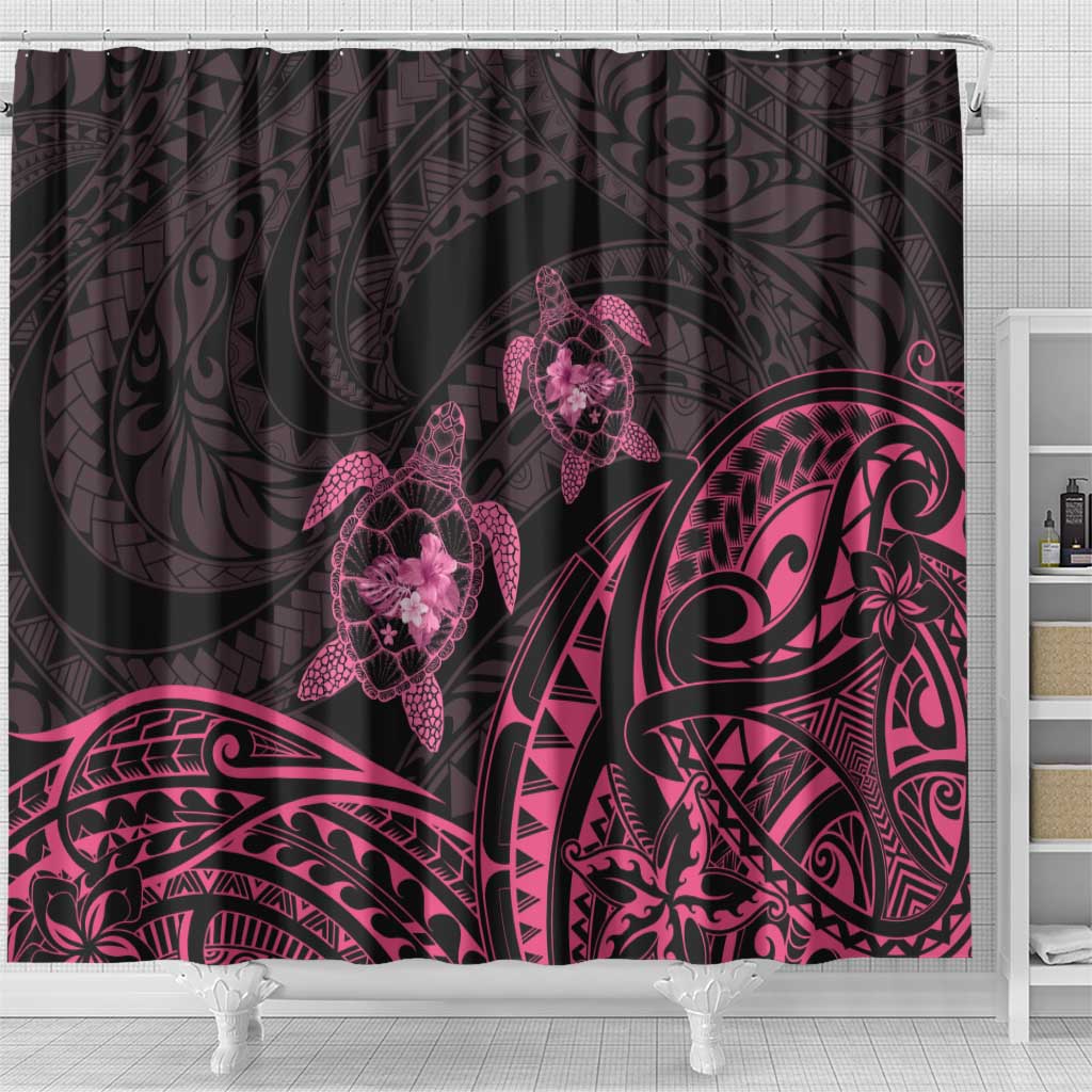 Pink Black Polynesia Floral Sea Turtle Shower Curtain LT14 - Polynesian Pride