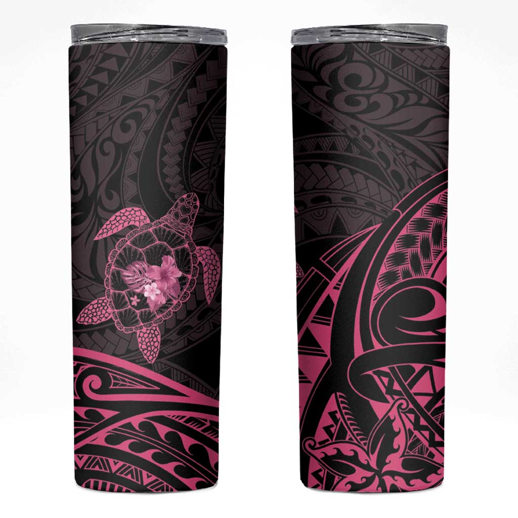 Pink Black Polynesia Floral Sea Turtle Skinny Tumbler - Polynesian Pride