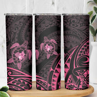 Pink Black Polynesia Floral Sea Turtle Skinny Tumbler - Polynesian Pride