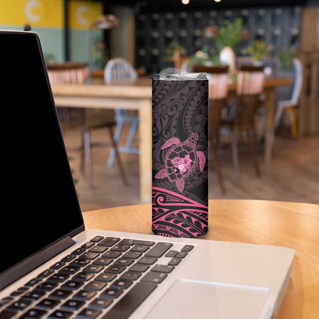 Pink Black Polynesia Floral Sea Turtle Skinny Tumbler - Polynesian Pride