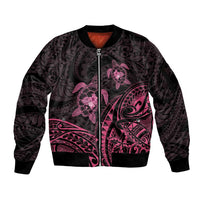 Pink Black Polynesia Floral Sea Turtle Sleeve Zip Bomber Jacket LT14 Unisex Black - Polynesian Pride