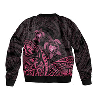 Pink Black Polynesia Floral Sea Turtle Sleeve Zip Bomber Jacket LT14 - Polynesian Pride