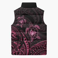 Pink Black Polynesia Floral Sea Turtle Sleeveless Puffer Jacket LT14 - Polynesian Pride