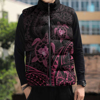 Pink Black Polynesia Floral Sea Turtle Sleeveless Puffer Jacket LT14 - Polynesian Pride