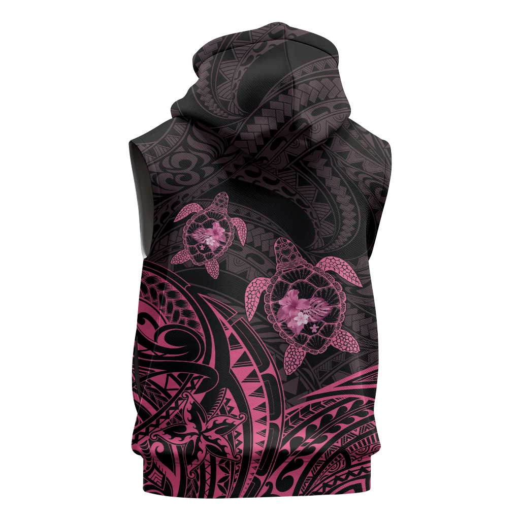 Pink Black Polynesia Floral Sea Turtle Sleeveless Zip Hoodie LT14 - Polynesian Pride