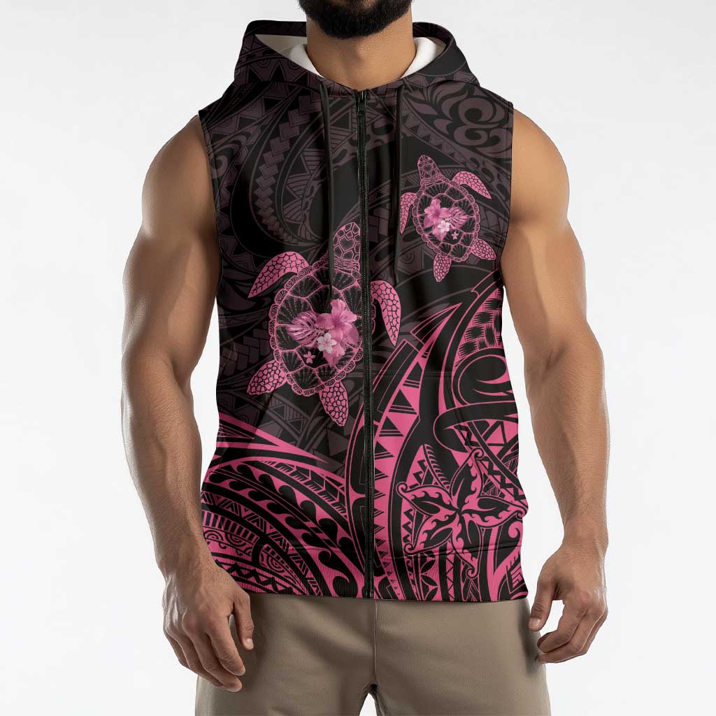 Pink Black Polynesia Floral Sea Turtle Sleeveless Zip Hoodie LT14 - Polynesian Pride