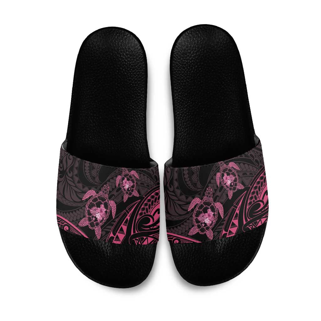 Pink Black Polynesia Floral Sea Turtle Slide Sandals LT14 Black - Polynesian Pride