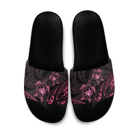 Pink Black Polynesia Floral Sea Turtle Slide Sandals LT14 Black - Polynesian Pride