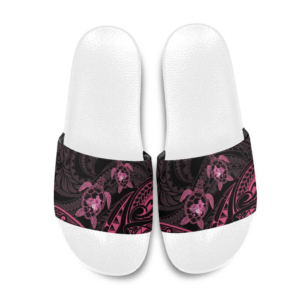 Pink Black Polynesia Floral Sea Turtle Slide Sandals LT14 Black - Polynesian Pride