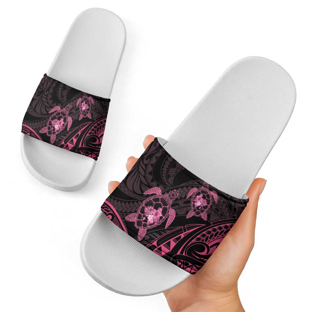 Pink Black Polynesia Floral Sea Turtle Slide Sandals LT14 - Polynesian Pride