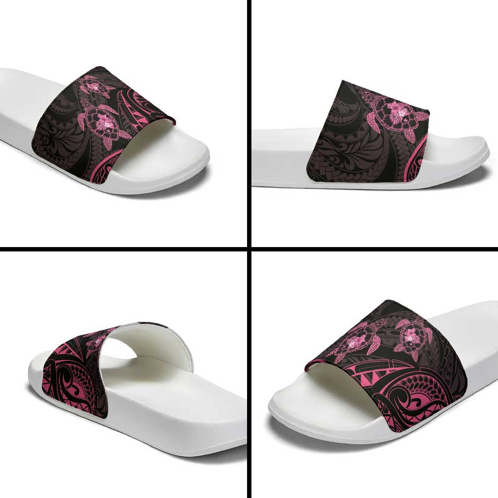 Pink Black Polynesia Floral Sea Turtle Slide Sandals LT14 - Polynesian Pride