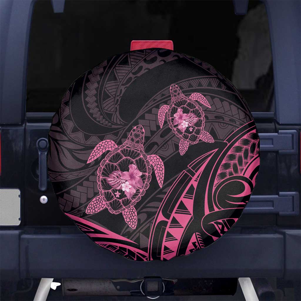 Pink Black Polynesia Floral Sea Turtle Spare Tire Cover LT14 No hole Black - Polynesian Pride