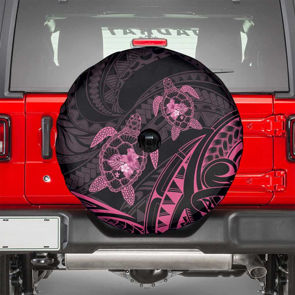 Pink Black Polynesia Floral Sea Turtle Spare Tire Cover LT14 - Polynesian Pride