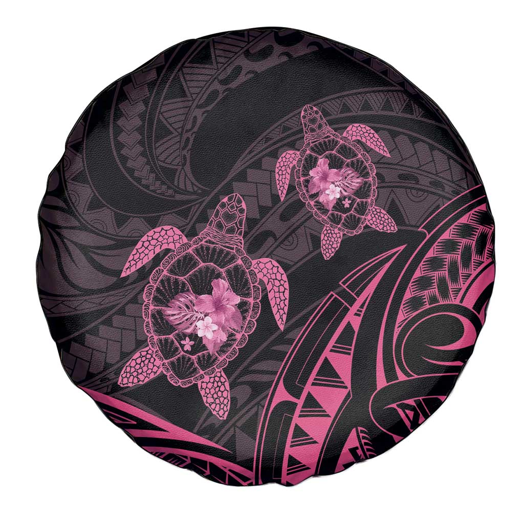 Pink Black Polynesia Floral Sea Turtle Spare Tire Cover LT14 - Polynesian Pride