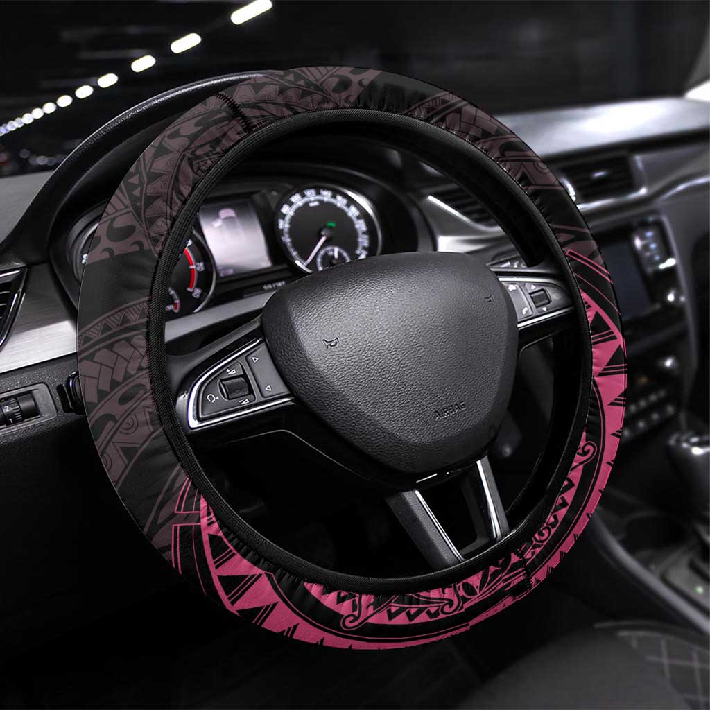 Pink Black Polynesia Floral Sea Turtle Steering Wheel Cover LT14 Universal Fit Black - Polynesian Pride