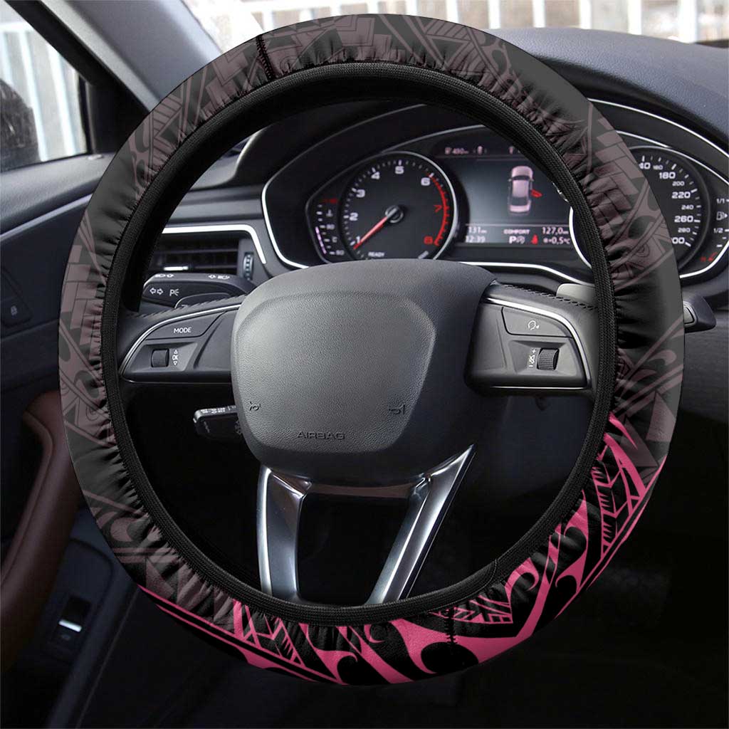 Pink Black Polynesia Floral Sea Turtle Steering Wheel Cover LT14 - Polynesian Pride