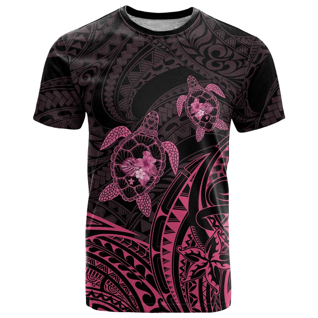Pink Black Polynesia Floral Sea Turtle T Shirt - Polynesian Pride