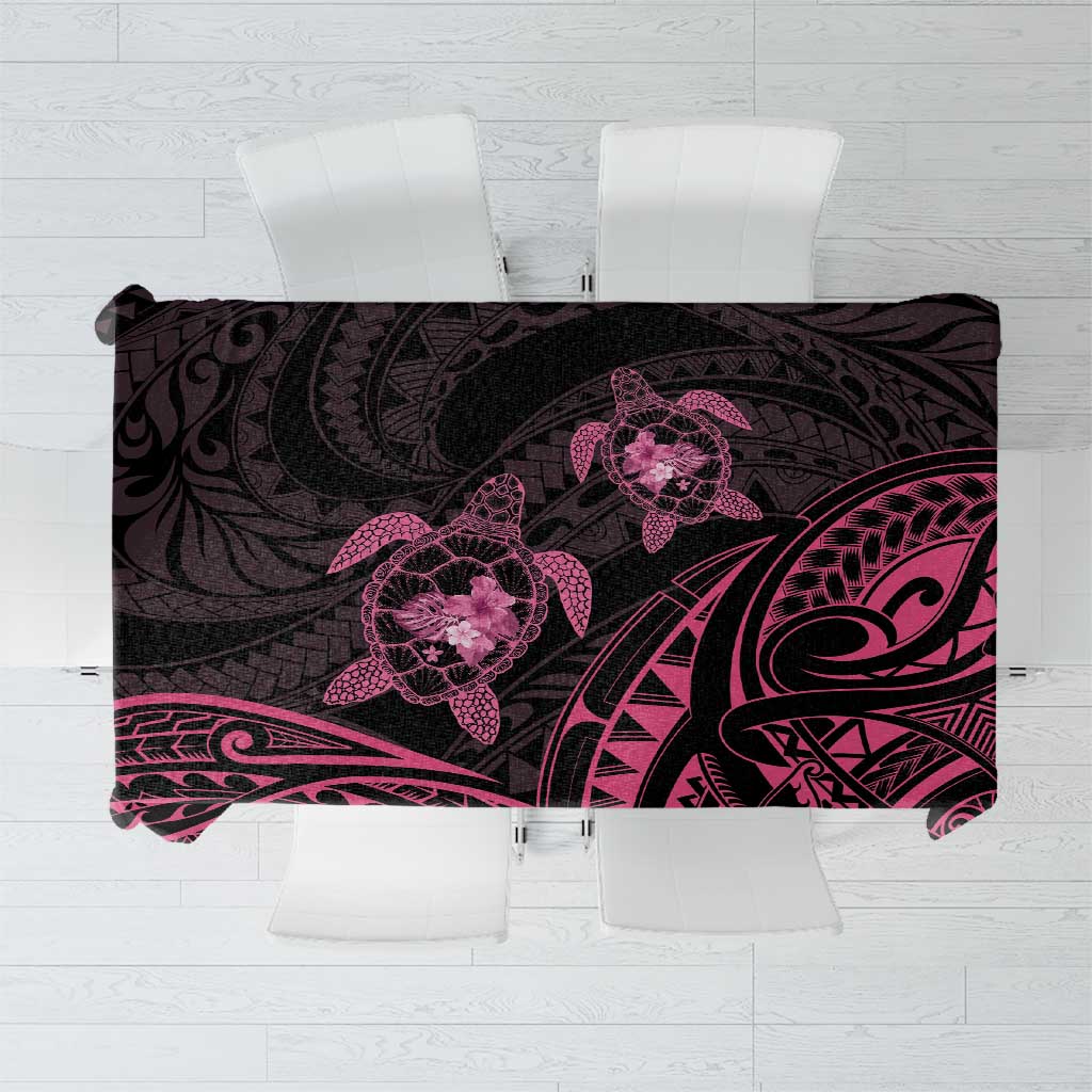Pink Black Polynesia Floral Sea Turtle Tablecloth LT14 Black - Polynesian Pride