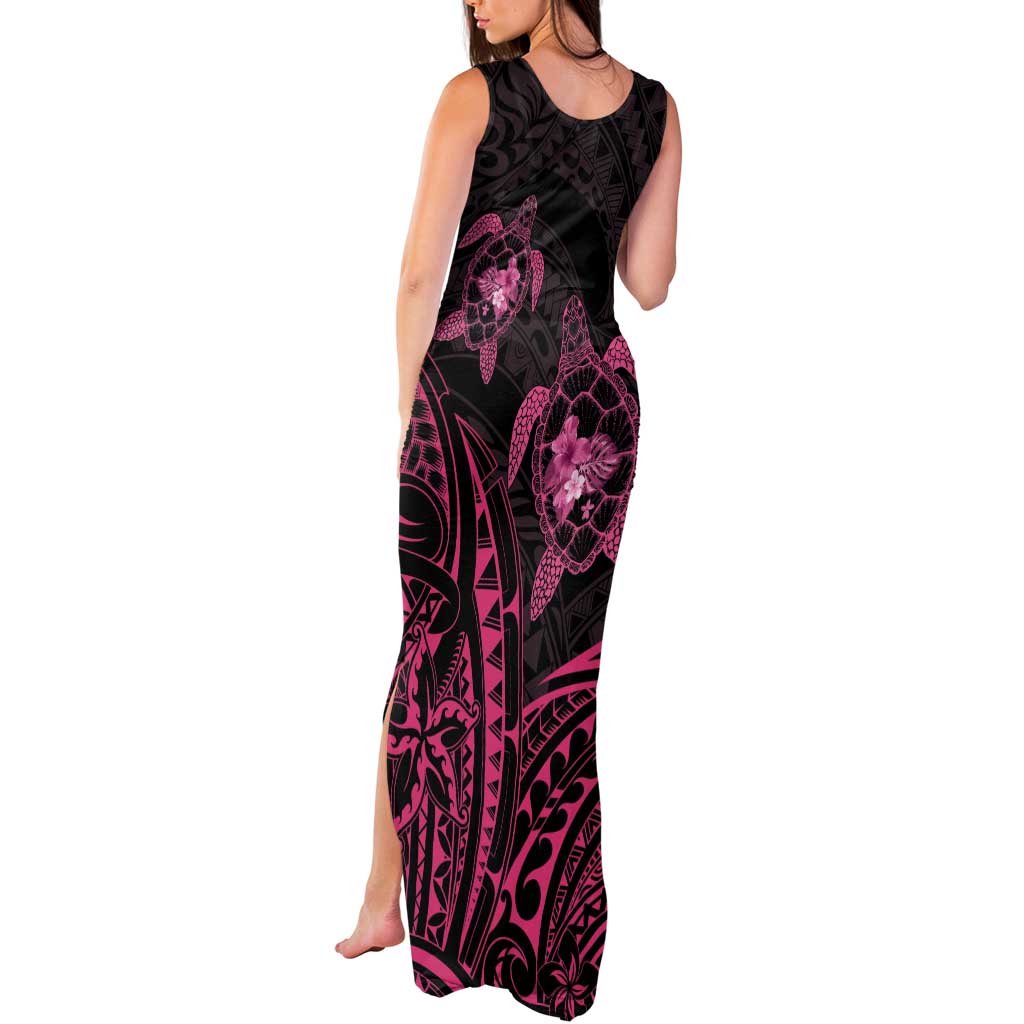 Pink Black Polynesia Floral Sea Turtle Tank Maxi Dress LT14 - Polynesian Pride
