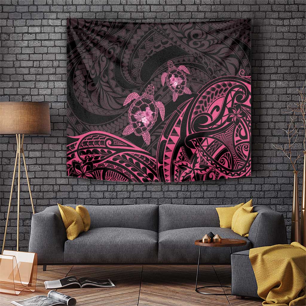 Pink Black Polynesia Floral Sea Turtle Tapestry LT14 Black - Polynesian Pride